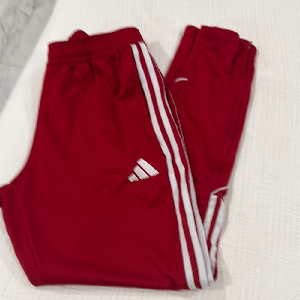 Adidas Red and White Sweatpants with Signature Stripes